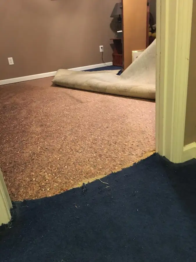Carpet pad removal revealing water damage during Drying & Dehumidification in Walker
